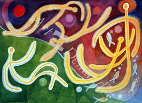 láminas y lienzos de  Floating Forms, 1985 (w/c on paper)