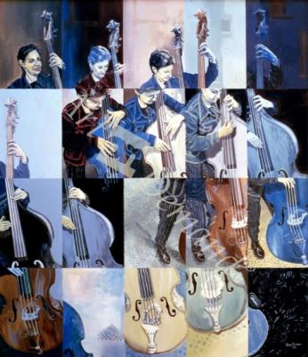 láminas y lienzos de  Paula Gardiner, Jazz Bassist, 1998 (oil on board)