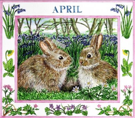 láminas y lienzos de  April (w/c on paper)