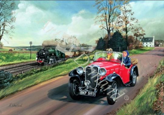 láminas y lienzos de  Racing the Train, 1995 (w/c & gouache on board)