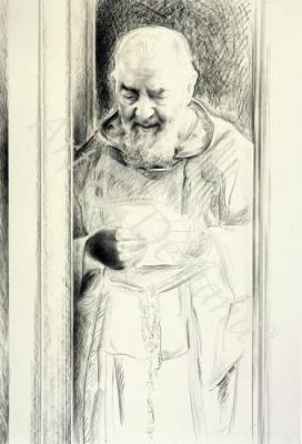 láminas y lienzos de  Padre Pio, 1988-89 (charcoal on paper)