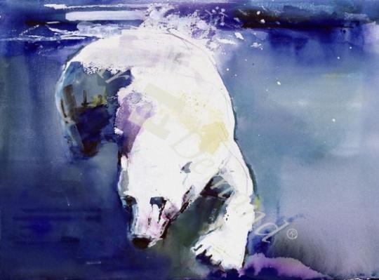 láminas y lienzos de  Underwater Bear, 1999 (mixed media on paper)