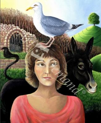 láminas y lienzos de  A Bad Hair Day, or The Trickster Architype, 1999 (oil on