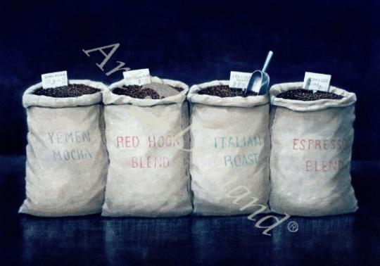 láminas y lienzos de  Coffee Sacks, 1990 (w/c on paper)