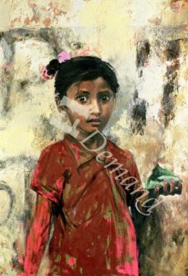 láminas y lienzos de  Little Indian Girl with a Leaf, 1998 (oil on canvas)