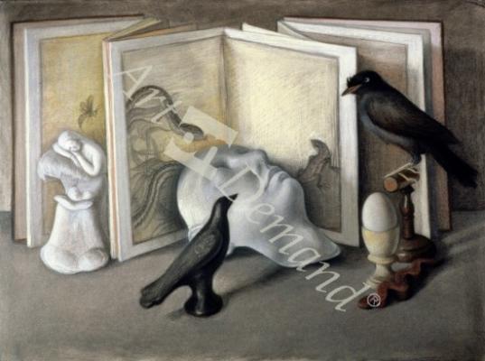láminas y lienzos de  Guardians of Sleep (chalk, conte and pastel on paper)