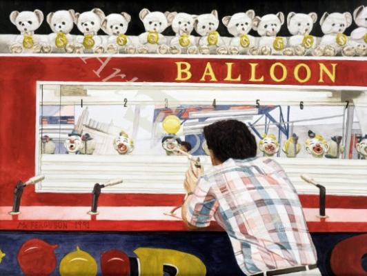 láminas y lienzos de  Ken versus the Balloon, 1990 (w/c on paper)