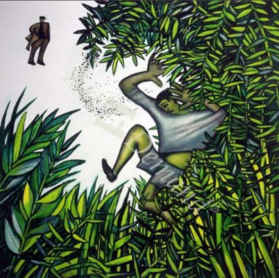 láminas y lienzos de  Boy Attacked by Swarm of Insects, 1995 (oil on board)