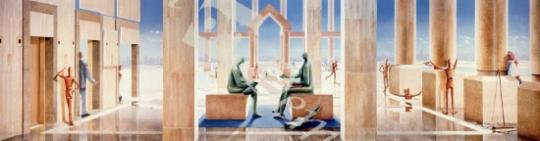 láminas y lienzos de The Lightness of Banking, 1989 (acrylic on plasterboard)