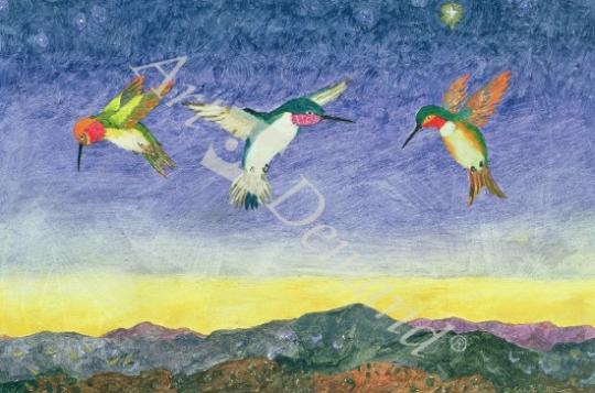 láminas y lienzos de Hummingbirds in Santa Fe, 1992 (oil on panel)