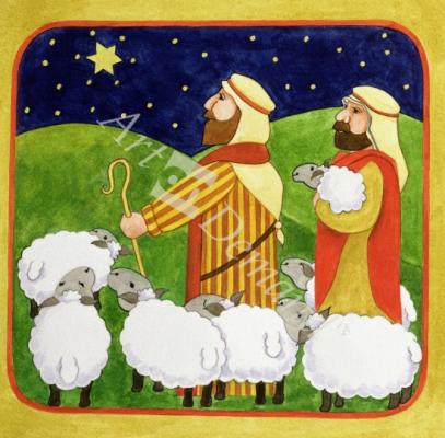 láminas y lienzos de The Shepherds (gouache on paper)