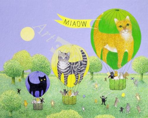 láminas y lienzos de  Cat Balloon Race (acrylic on canvas)