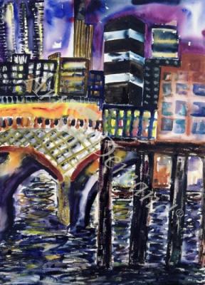láminas y lienzos de  City at Night, 1998 (w/c on paper)