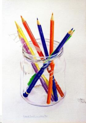 láminas y lienzos de  Coloured Pencils in a Jar, 1980 (coloured pencil on pape