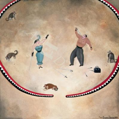 láminas y lienzos de  Sword Swallower, 1979 (gouache on paper)
