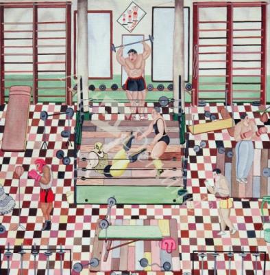 láminas y lienzos de  School of Wrestling and Boxing, 1979 (oil on canvas)