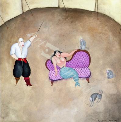 láminas y lienzos de  Mermaid and Pirate, 1980 (gouache on paper)