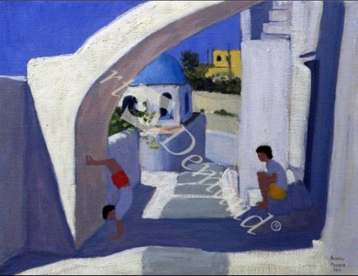 láminas y lienzos de Handstand, Santorini (oil on canvas)