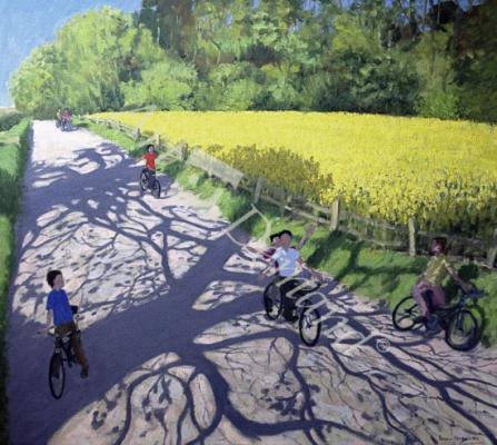 láminas y lienzos de Cyclists and Yellow Field, Kedleston, Derby (oil on canv