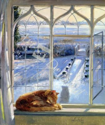 láminas y lienzos de Sundial and Cat (oil on canvas)