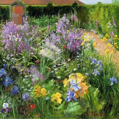 láminas y lienzos de Sweet Rocket, Foxgloves and Irises, 2000 (oil on canvas)