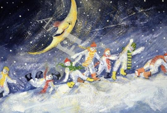 láminas y lienzos de The Laughing Moon (gouache on paper)
