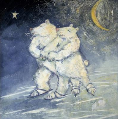 láminas y lienzos de Skating by Moonlight (gouache on paper)