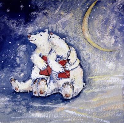 láminas y lienzos de Happy Bears (gouache on paper)