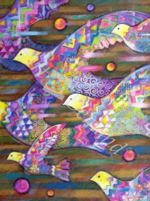 láminas y lienzos de Jetstream, 1998 (acrylic & oil pastel on paper)