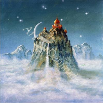 láminas y lienzos de Temple in the Mountain (acrylic on canvas)