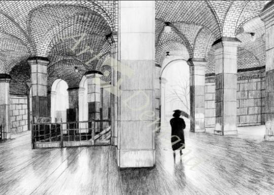 láminas y lienzos de Woman with Umbrella, 2003 (graphite on paper) (b/w photo