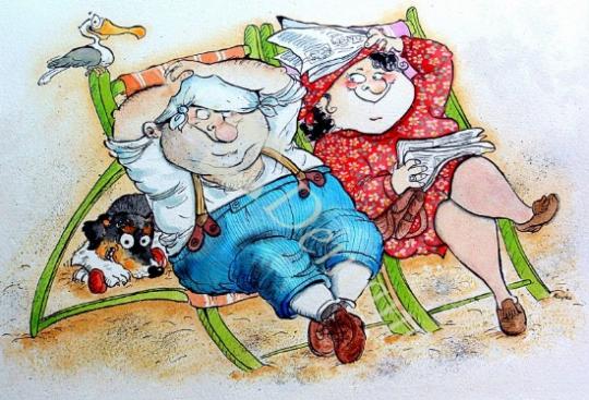 láminas y lienzos de Holidays on the Beach (pen & ink and w/c on paper)