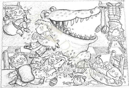láminas y lienzos de Crocodile s Lunch (ink & crayon on paper)