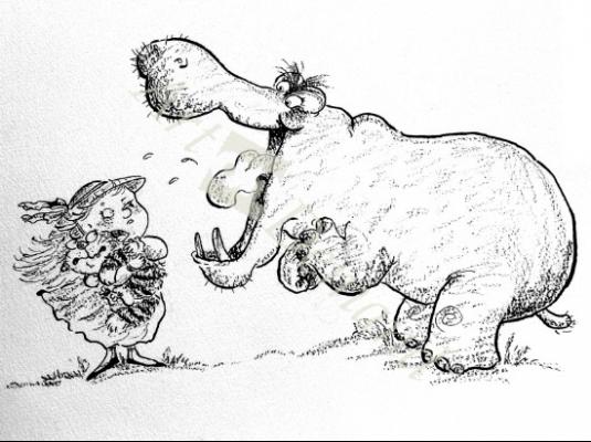 láminas y lienzos de I m Not Scared of You, Mr Hippo (ink & crayon on paper