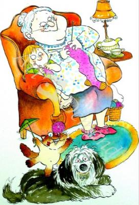 láminas y lienzos de Nona (Grandma) (pen & ink and w/c on paper)