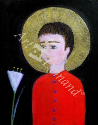 láminas y lienzos de  Boy with Lily, 2002 (acrylic and gold leaf on canvas)