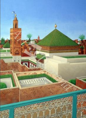láminas y lienzos de  Rooftops, Marrakech (acrylic on linen)