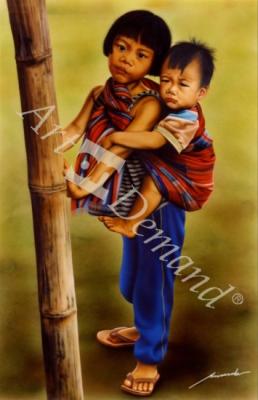 láminas y lienzos de  niña tronco