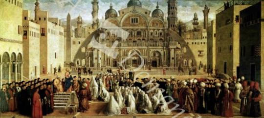 láminas y lienzos de St. Mark Preaching in Alexandria, Egypt, 1504-07 (oil on panel)