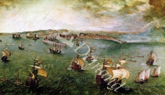láminas y lienzos de  View of the Port of Naples, c.1550-69 (oil on panel)