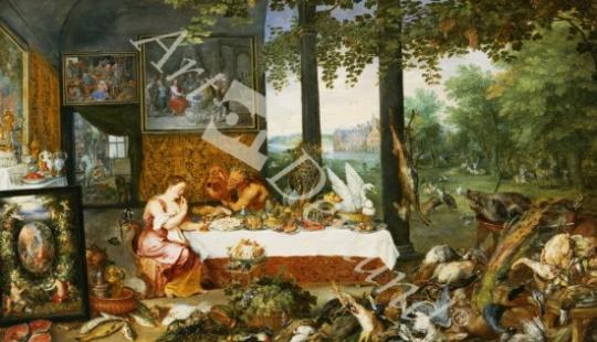 láminas y lienzos de  The Sense of Taste, 1618 (oil on panel)