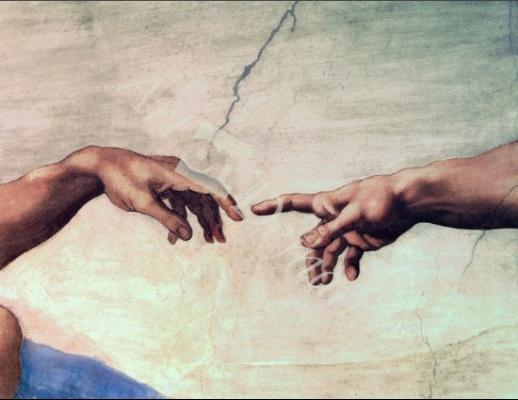 láminas y lienzos de  Hands of God and Adam, detail from The Creation of Adam, from the Sistine Ceiling, 1511 (fresco) (post-restoration)