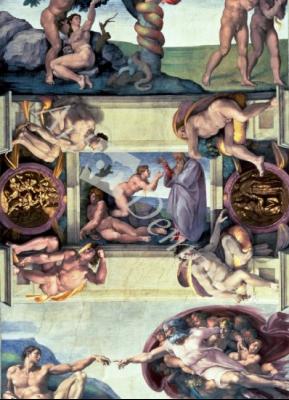 láminas y lienzos de  Sistine Chapel Ceiling (1508-12): The Creation of Eve, 1510 (fresco) (post restoration)