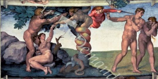 láminas y lienzos de  Sistine Chapel Ceiling (1508-12): The Fall of Man, 1510 (fresco) (post restoration)