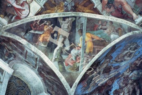 láminas y lienzos de  Sistine Chapel Ceiling: Haman (spandrel) (pre restoration)