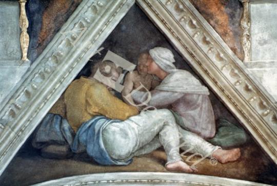 láminas y lienzos de  Sistine Chapel Ceiling: The Ancestors of Christ (pre restoration)