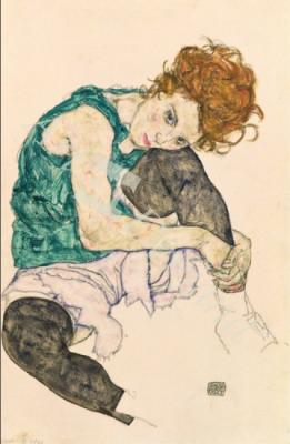 láminas y lienzos de Seated Woman with Bent Knee, 1917 (gouache, w/c and black crayon on paper)