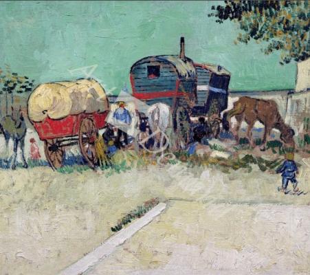 láminas y lienzos de The Caravans, Gypsy Encampment near Arles, 1888 (oil on canvas)