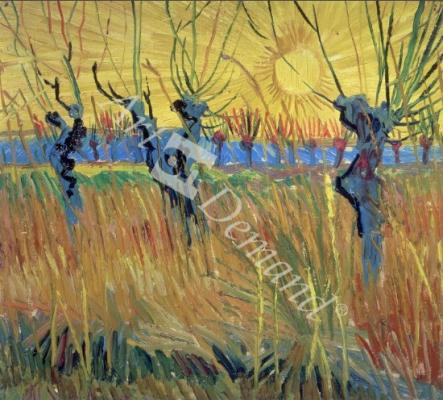 láminas y lienzos de Pollarded Willows and Setting Sun, 1888 (oil on card)