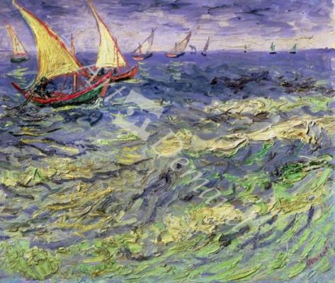 láminas y lienzos de Seascape at Saintes-Maries (View of Mediterranean) 1888 (oil on canvas)